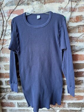 Vintage 90s Morgan Mills Blue Waffle Knit Thermal Long Sleeve Shirt 2XL/XL